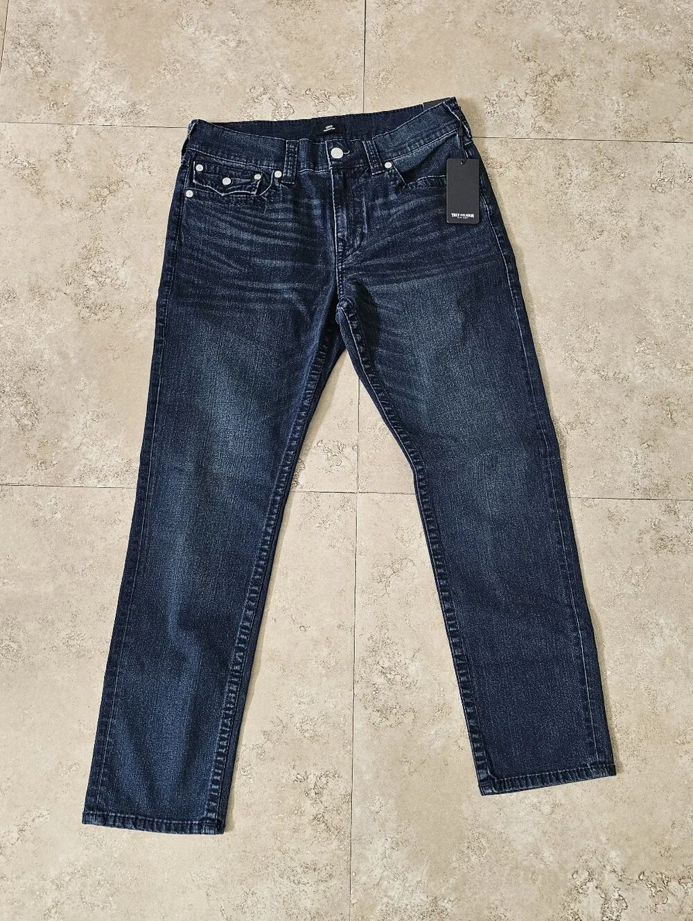 True Religion Jeans Mens 34x32 Blue Geno Flap Big T Relaxed Slim